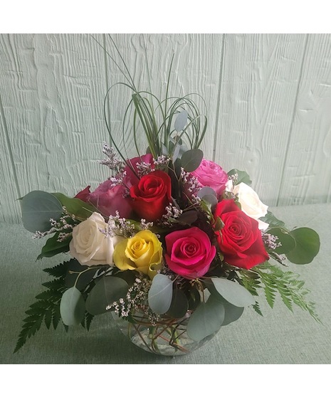 Multi-Colored Roses in a Bubble Bowl
