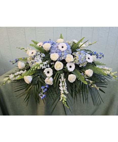 White and Blue Casket Spray