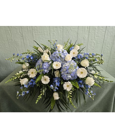 White and Blue Casket Spray